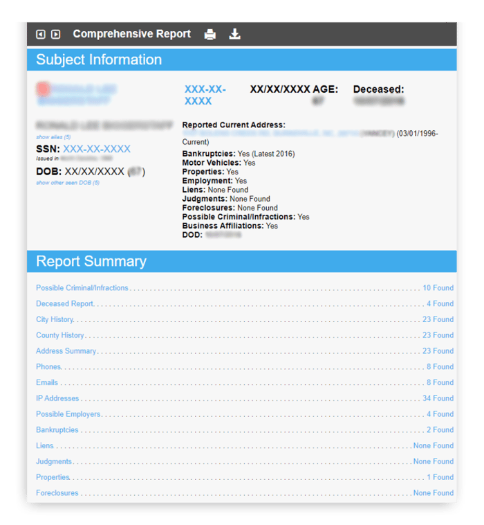 Comprehensive report - drop shadow